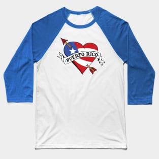 I Love Puerto Rico Flag Heart Tattoo Flash Baseball T-Shirt